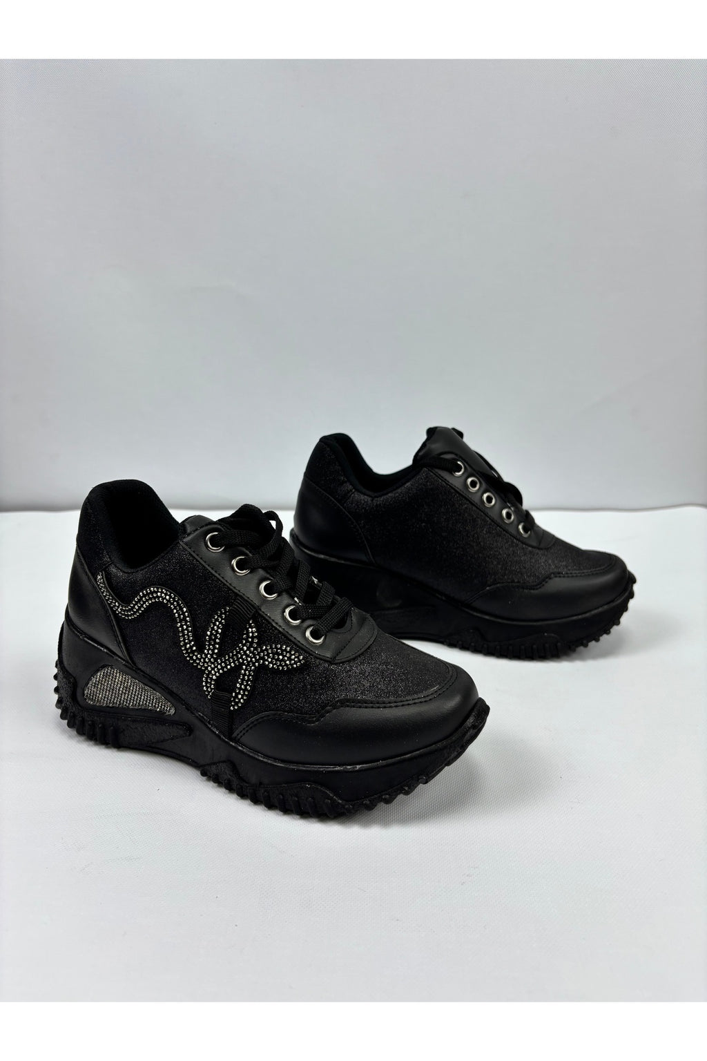 Kadın Sade Siyah Yılan Taş Desenli Sneaker LND4142 - Görsel 2