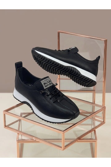 Kadın Siyah Fashion Delikli Ortopedik Rahat Spor Ayakkabı LND4174