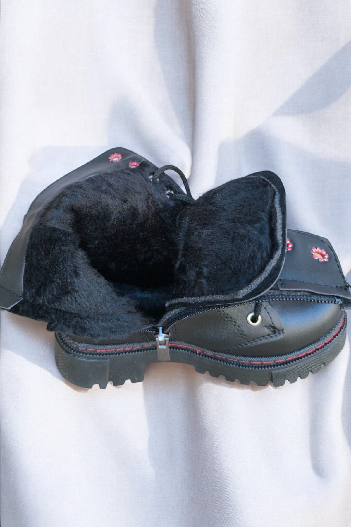 Kids Kız Çocuk Siyah Düz Su Geçirmez Uzun Postal Bot Bootie 1088