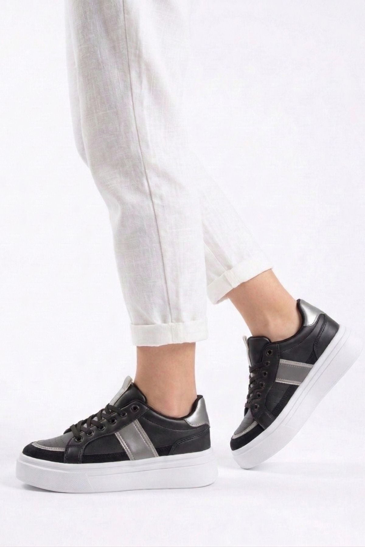 Unisex Siyah Gümüş Günlük Rahat Spor Ayakkabı LND4146 - Görsel 2