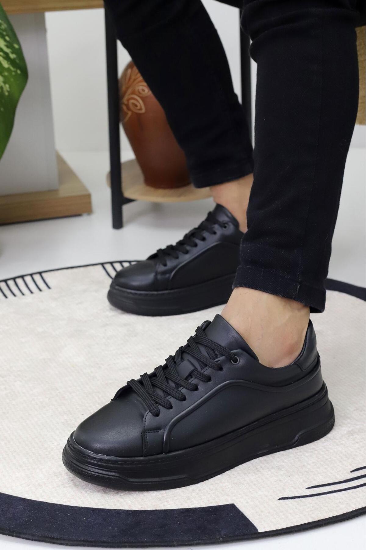 Siyah Kalın Tabanlı Erkek Su Geçirmez Günlük Sneaker LND0626 - Görsel 1