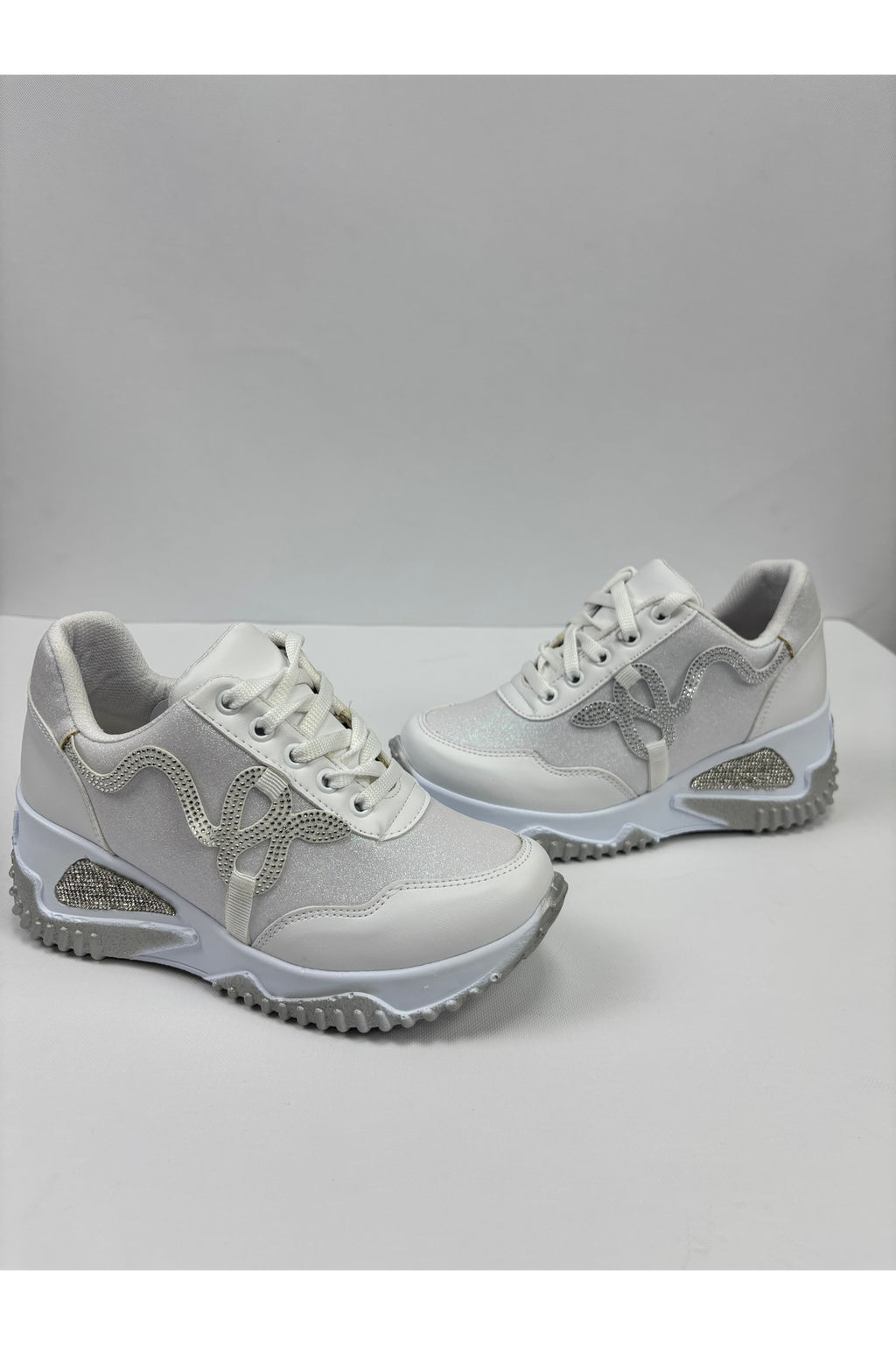 Kadın Beyaz Yılan Taş Desenli Sneaker LND4142 - Görsel 1