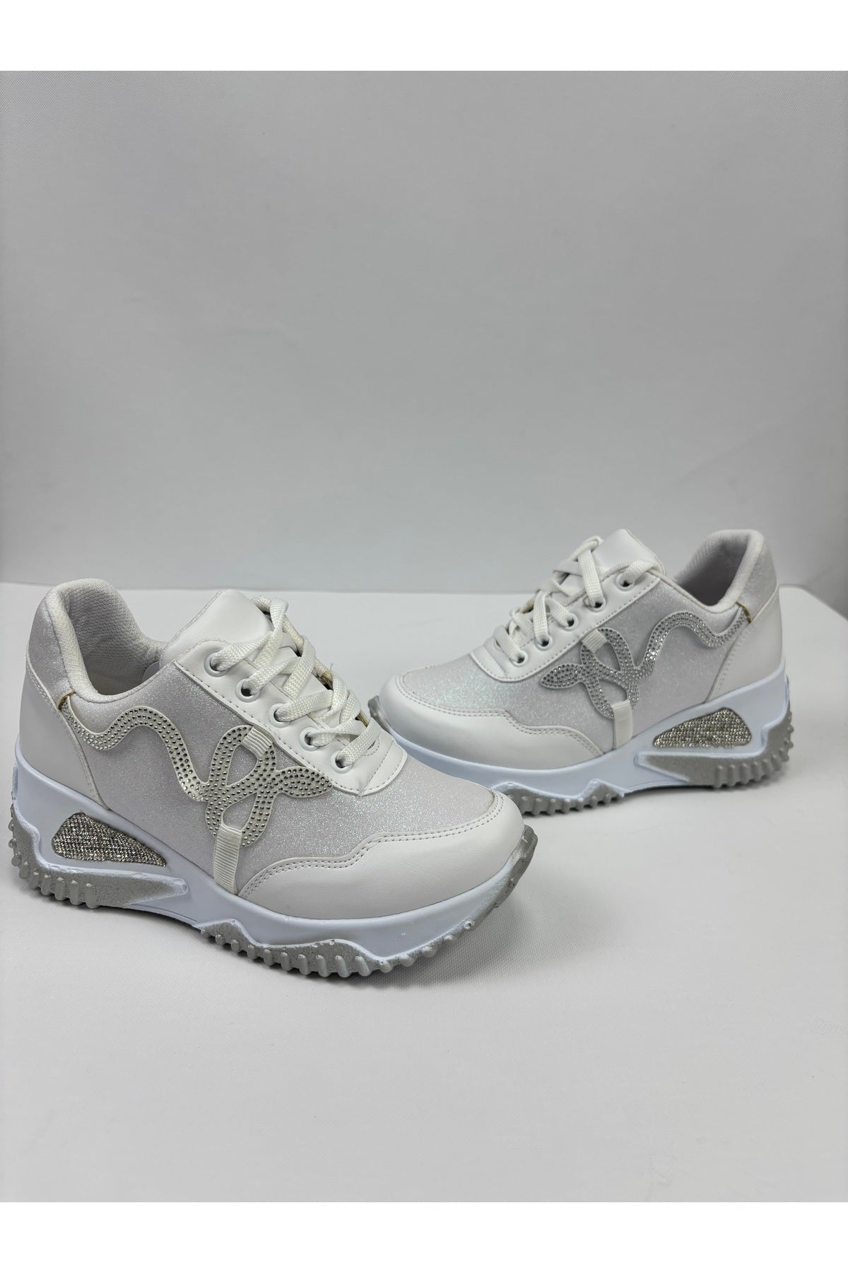 Kadın Beyaz Yılan Taş Desenli Sneaker LND4142 - Görsel 1