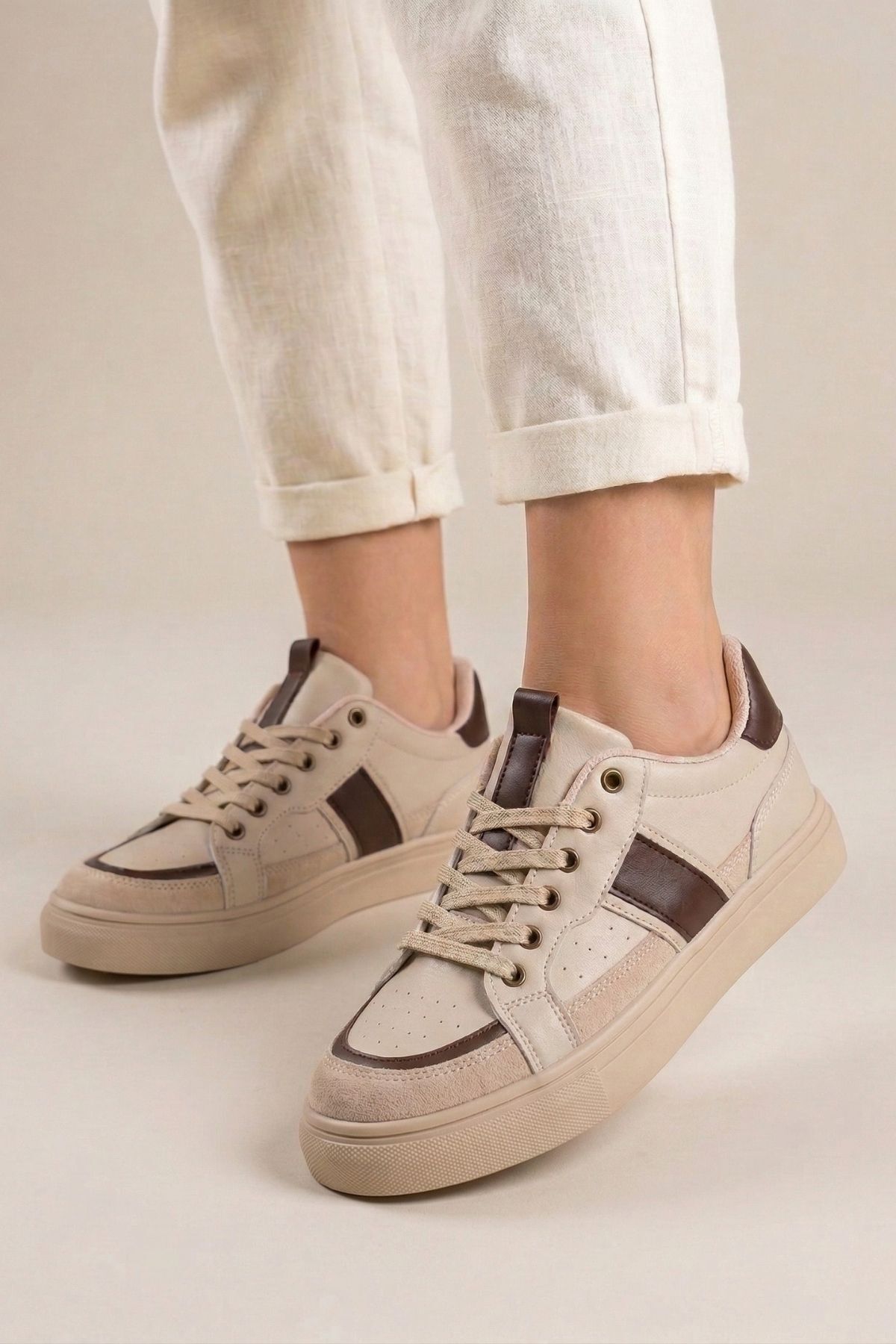 Unisex Krem Kahve Günlük Rahat Spor Ayakkabı LND4146 - Görsel 1