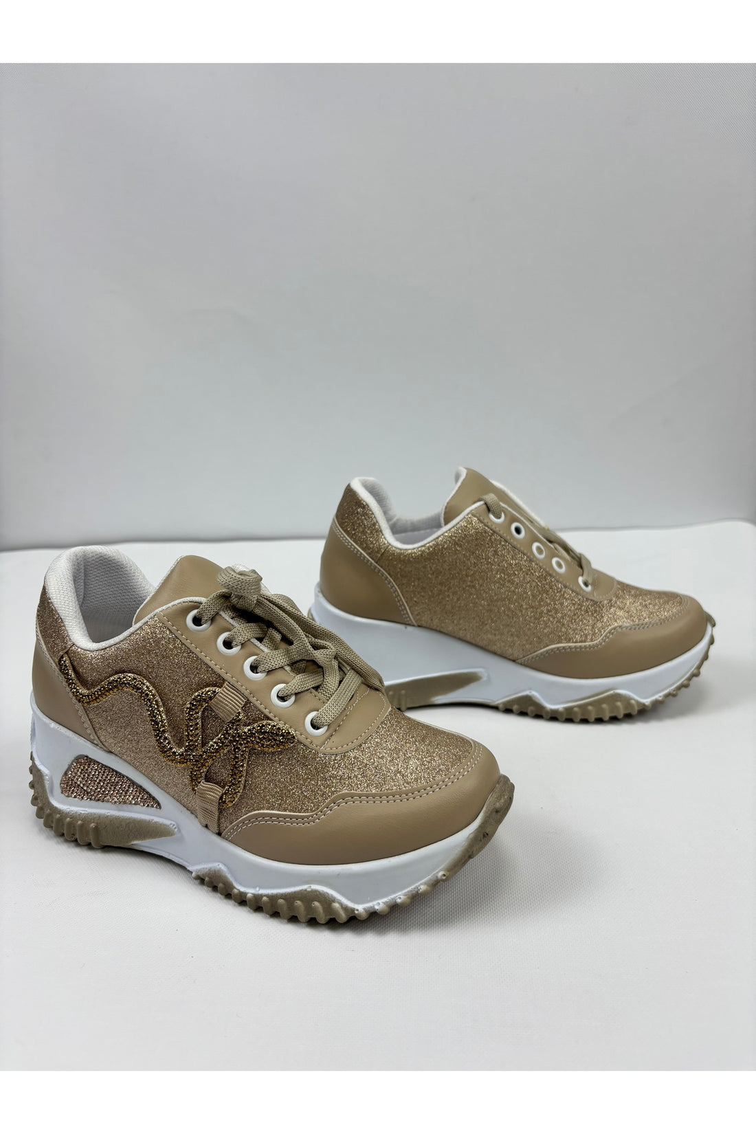 Kadın Krem Yılan Taş Desenli Sneaker LND4142 - Görsel 1