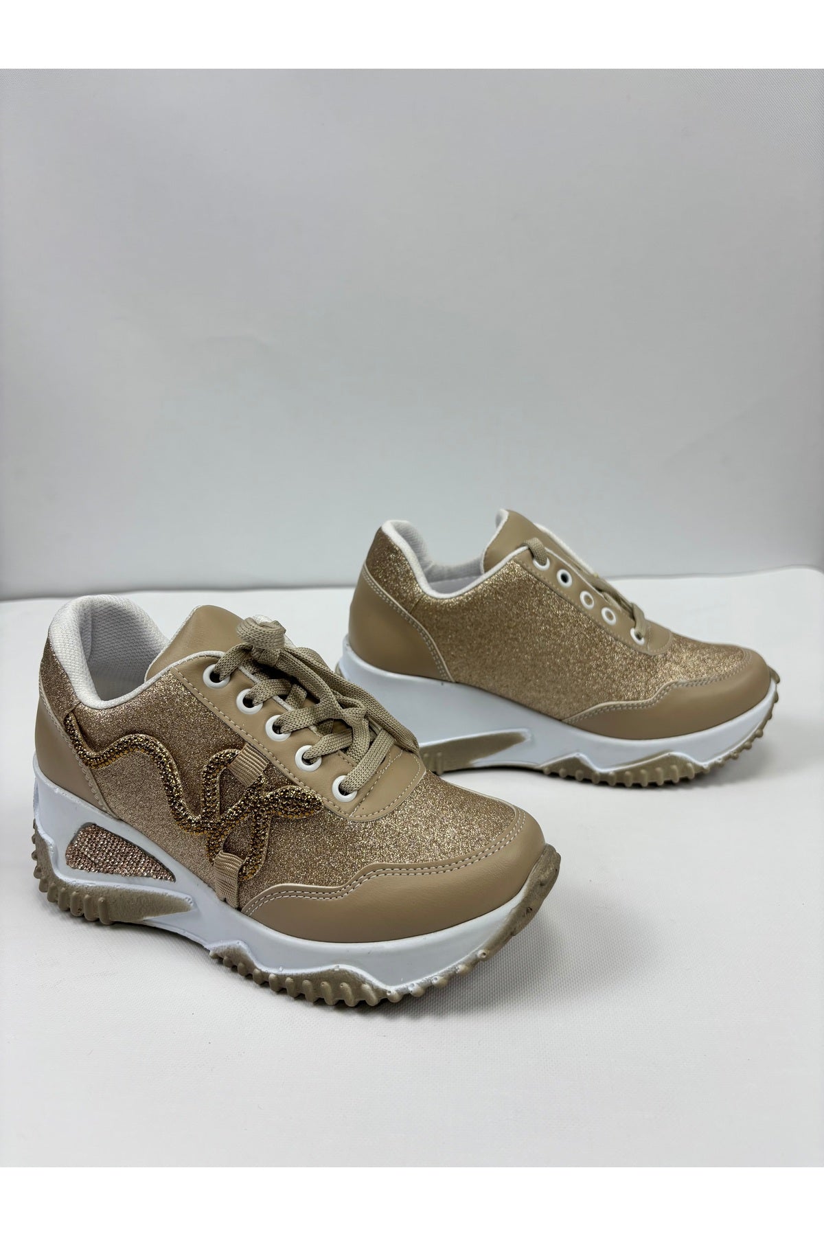 Kadın Krem Yılan Taş Desenli Sneaker LND4142 - Görsel 2