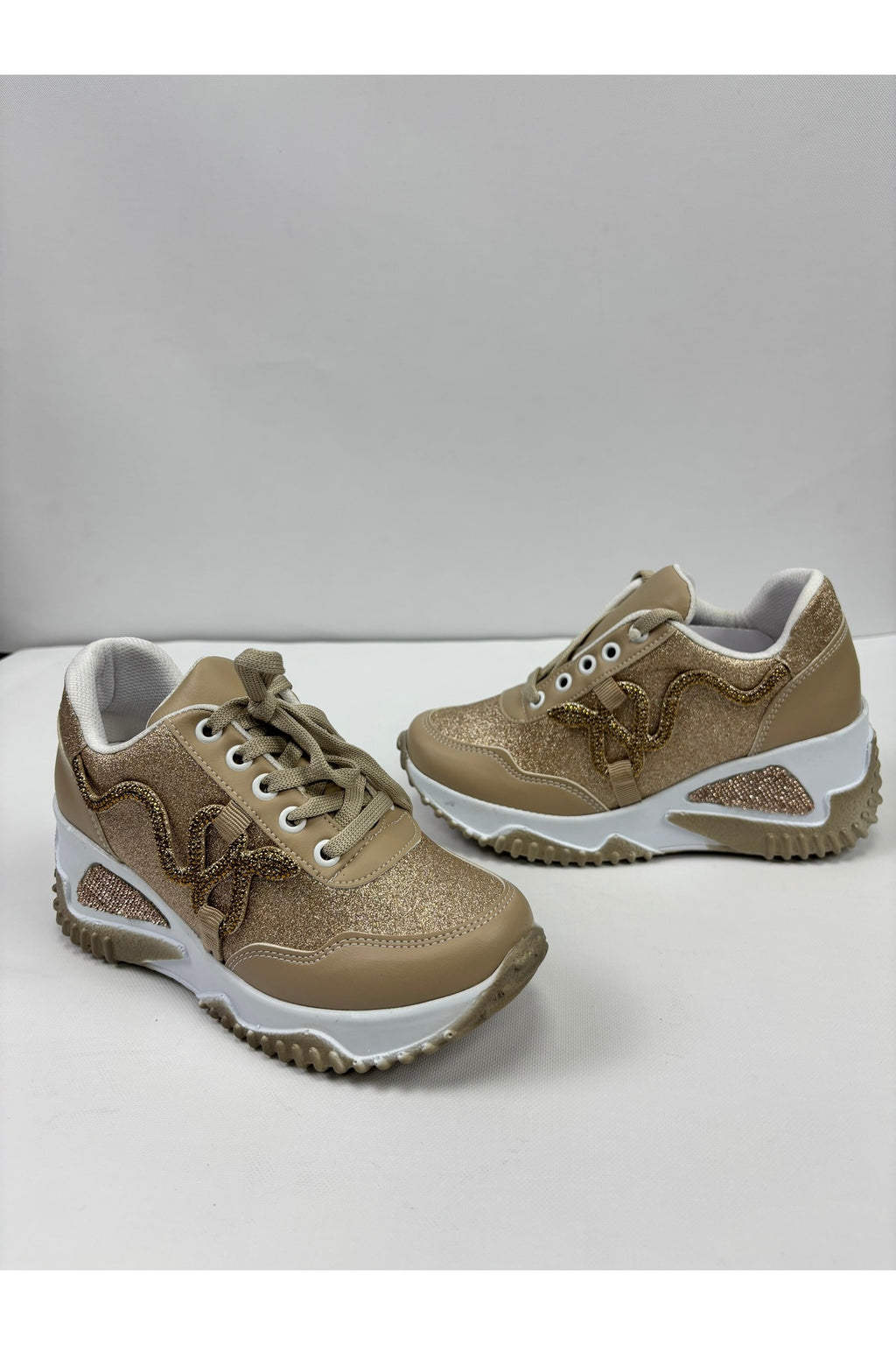 Kadın Krem Yılan Taş Desenli Sneaker LND4142 - Görsel 3
