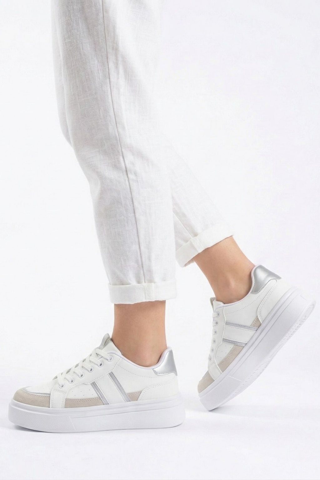 Unisex Beyaz Gümüş Günlük Rahat Spor Ayakkabı LND4146 - Görsel 2