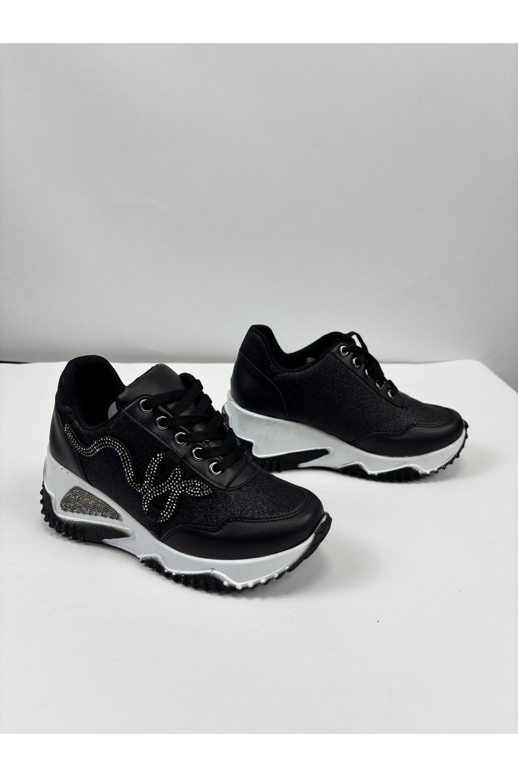 Kadın Siyah Beyaz Yılan Taş Desenli Sneaker LND4142 - Görsel 1