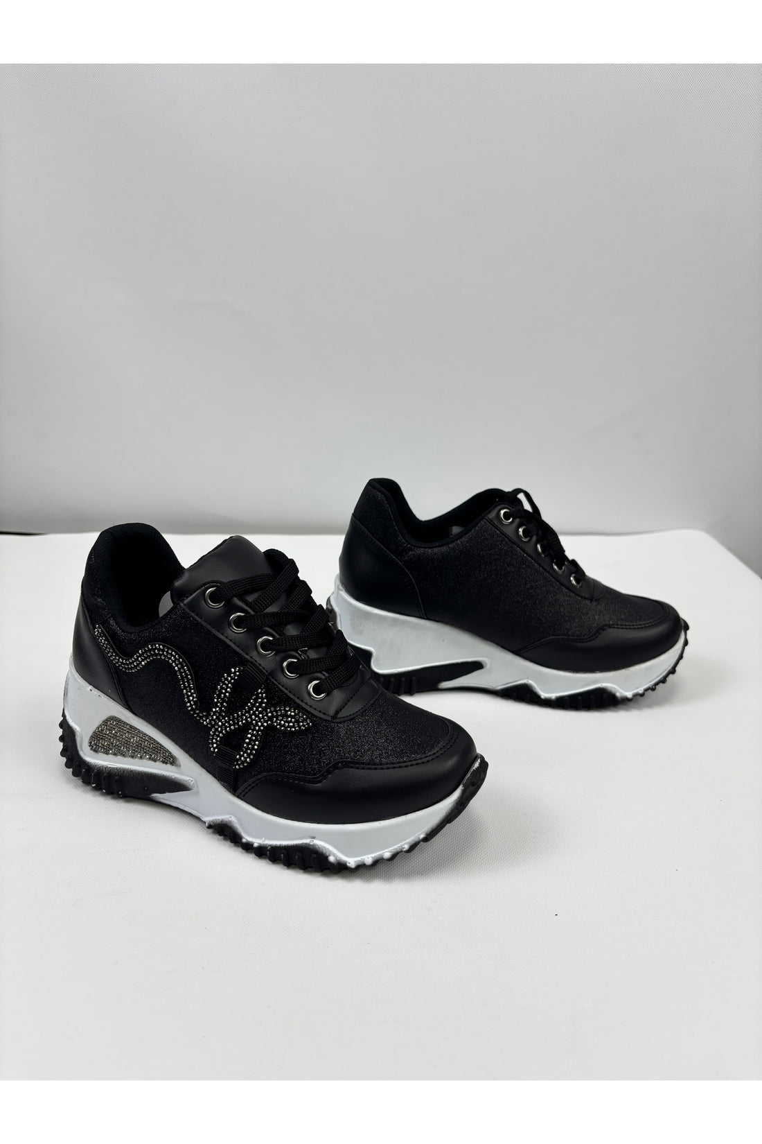 Kadın Siyah Beyaz Yılan Taş Desenli Sneaker LND4142 - Görsel 1