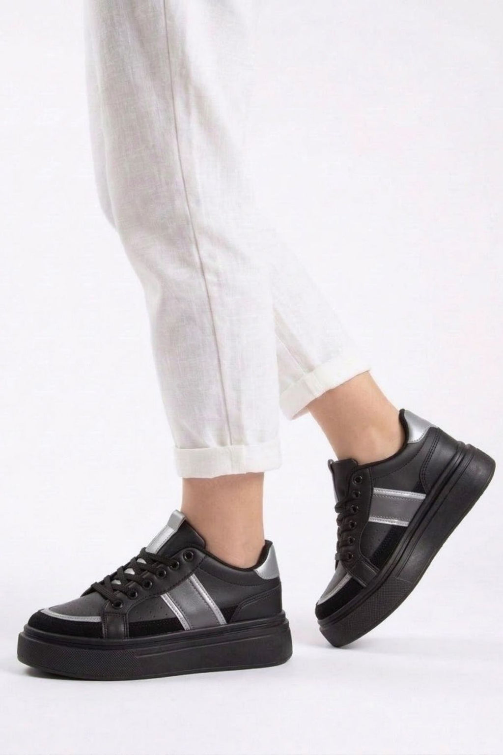 Unisex Sade Siyah Günlük Rahat Spor Ayakkabı LND4146 - Görsel 2