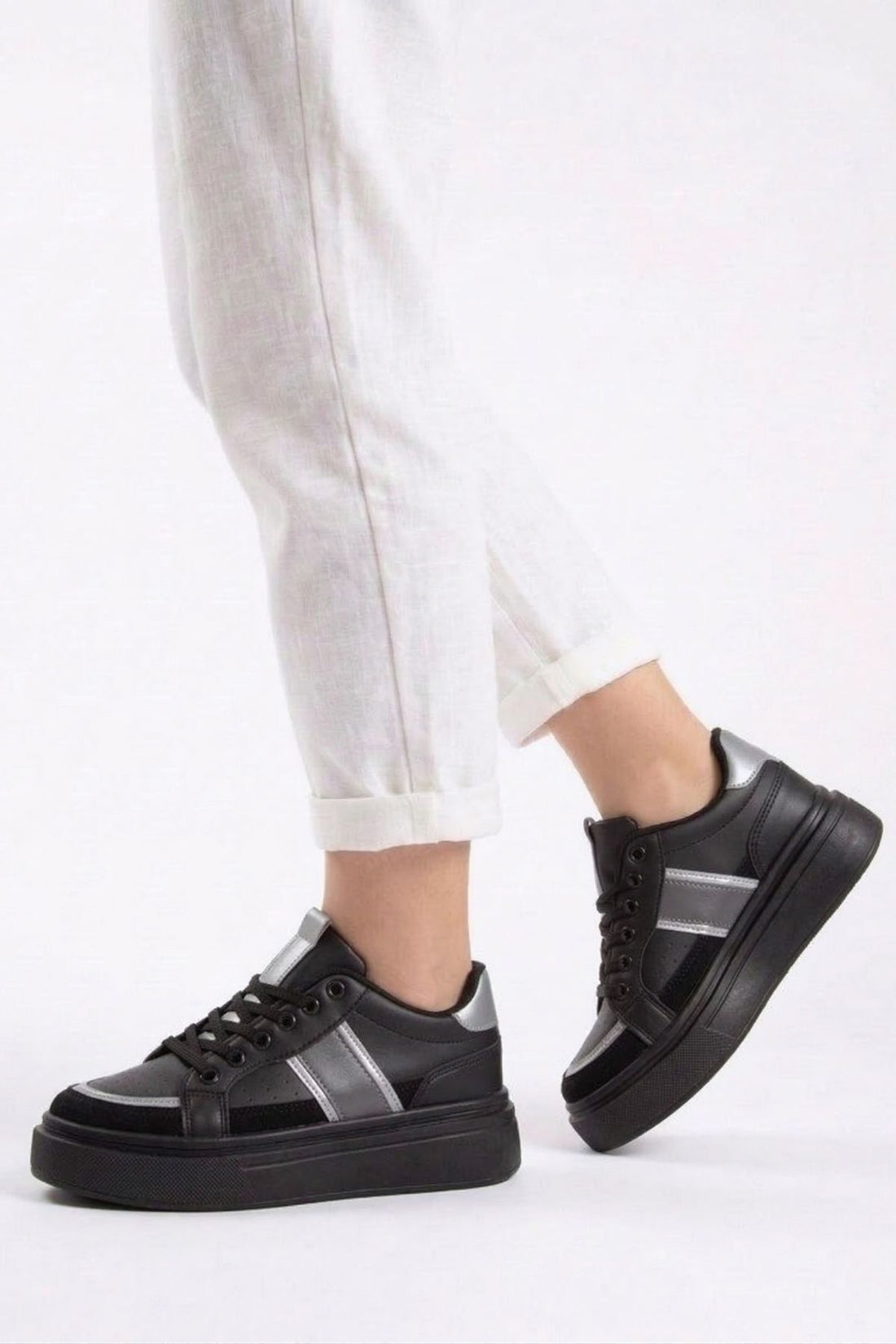 Unisex Sade Siyah Günlük Rahat Spor Ayakkabı LND4146 - Görsel 1