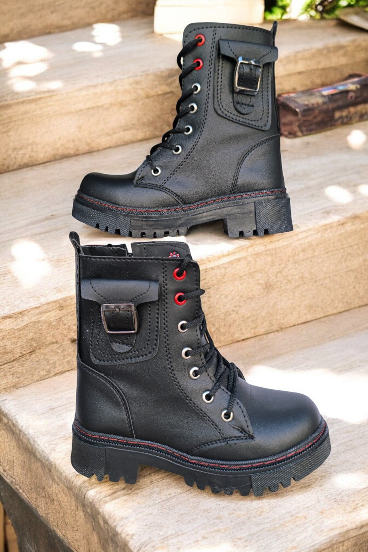 Kids Kız Çocuk Siyah Düz Su Geçirmez Uzun Postal Bot Bootie 1088