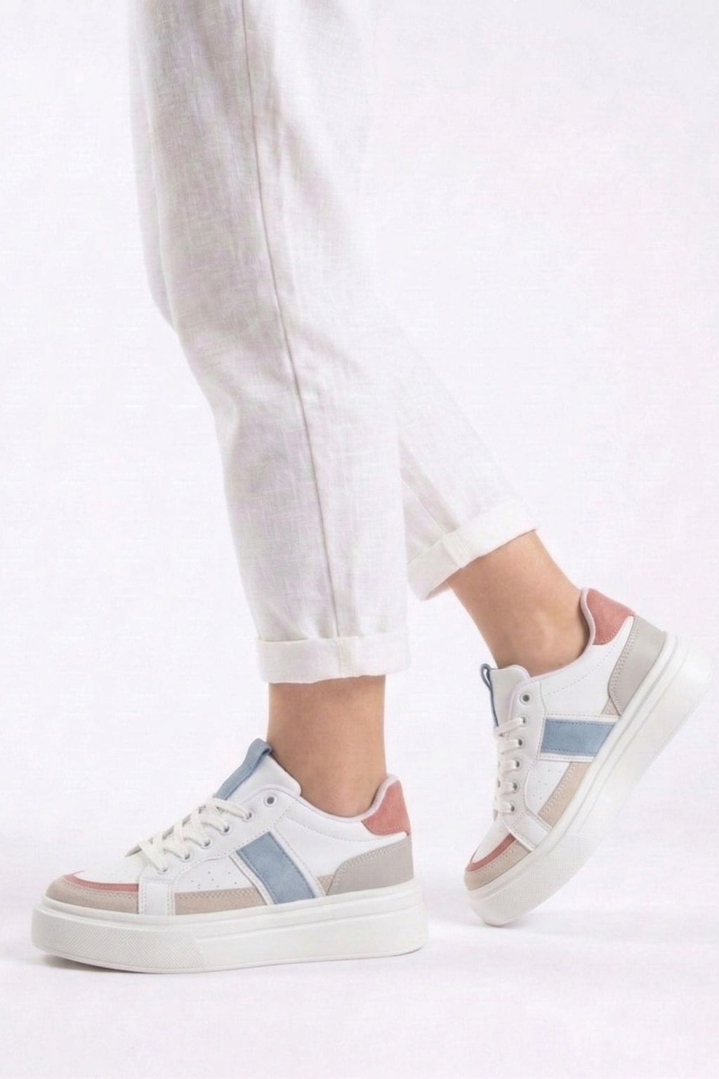 Unisex Beyaz Mavi Günlük Rahat Spor Ayakkabı LND4146 - Görsel 2