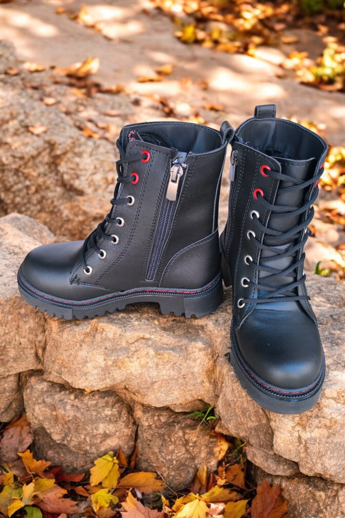 Kids Kız Çocuk Siyah Düz Su Geçirmez Uzun Postal Bot Bootie 1088