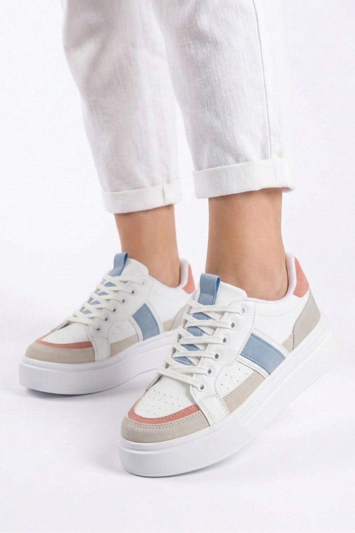 Unisex Beyaz Mavi Günlük Rahat Spor Ayakkabı LND4146 - Görsel 1