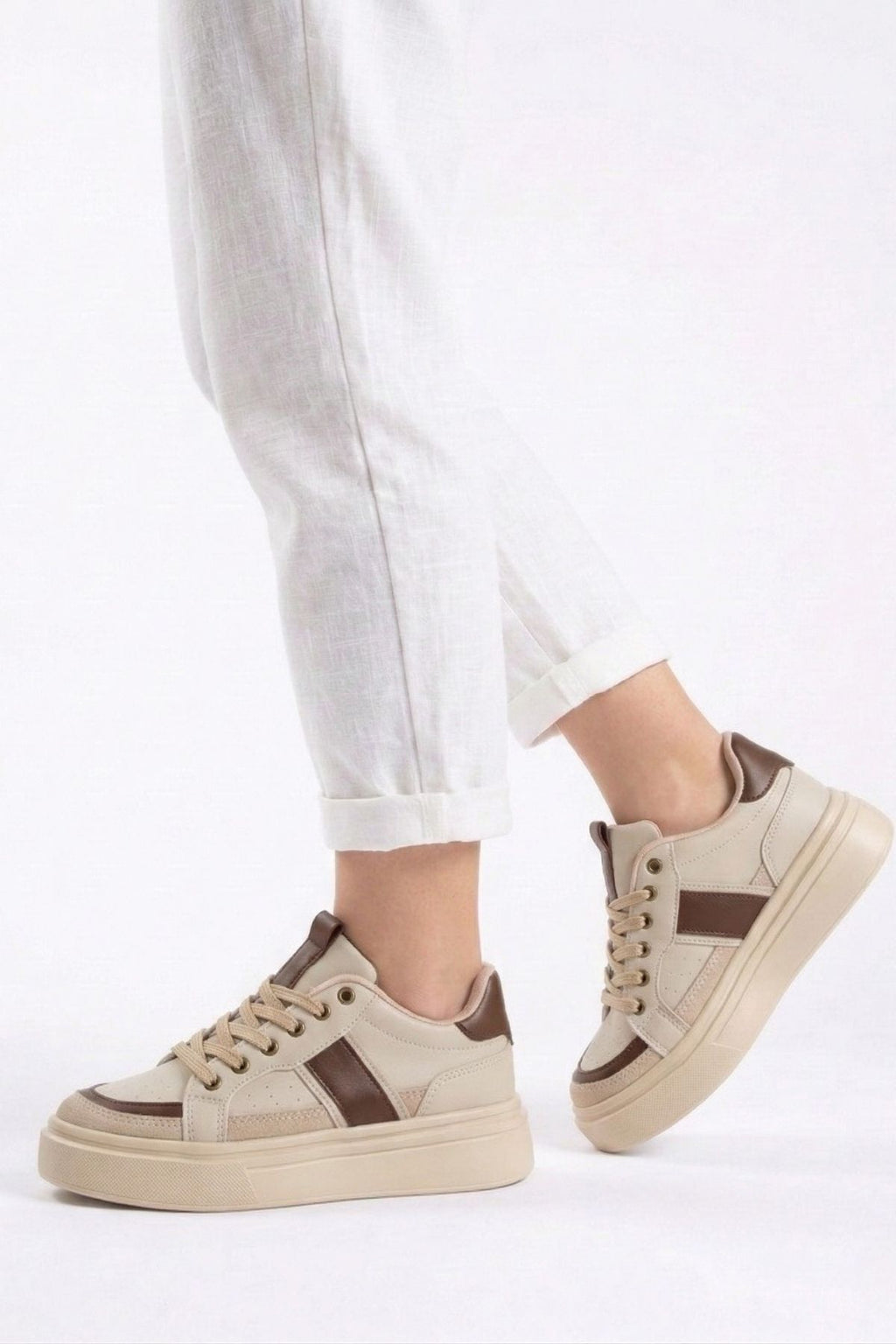 Unisex Krem Kahve Günlük Rahat Spor Ayakkabı LND4146 - Görsel 2