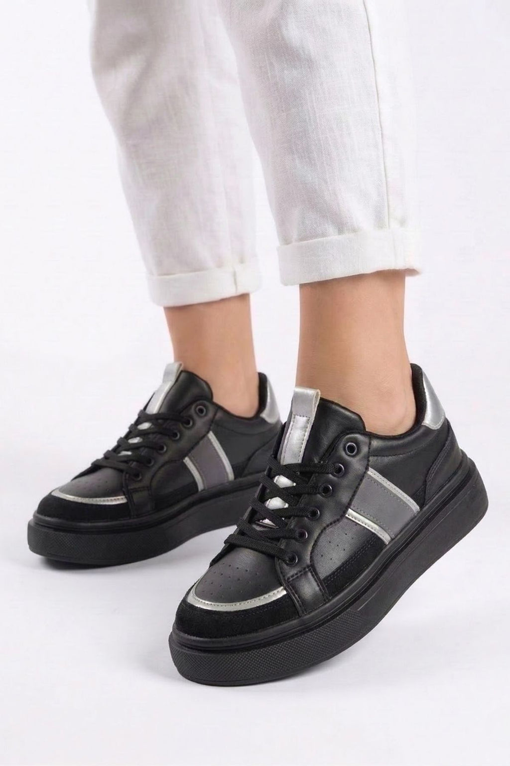 Unisex Sade Siyah Günlük Rahat Spor Ayakkabı LND4146 - Görsel 1