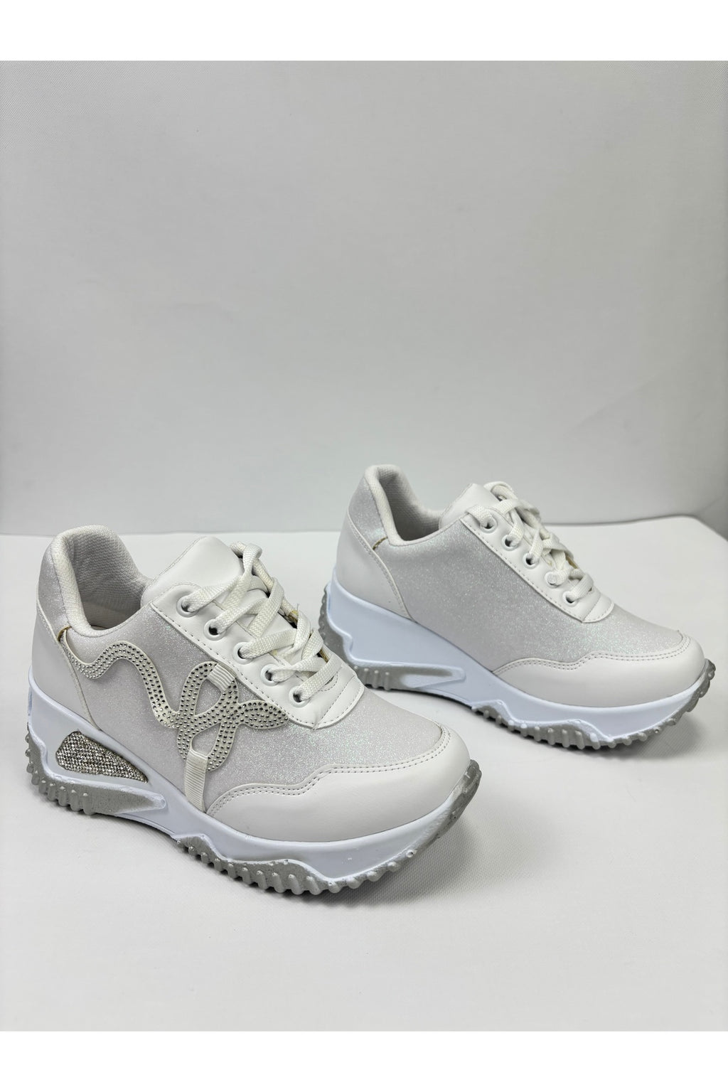 Kadın Beyaz Yılan Taş Desenli Sneaker LND4142 - Görsel 2