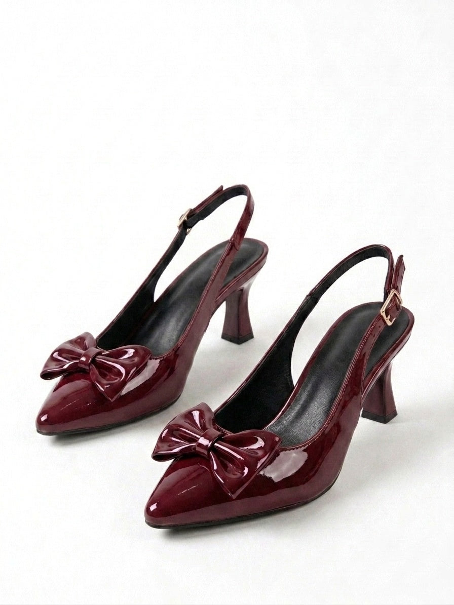 Kadın Bordo Rugan Papyonlu 7cm Topuklu Ayakkabı LND3214