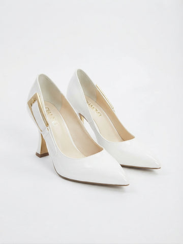 Beyaz Yanda Metal Kemerli Stiletto LND3222