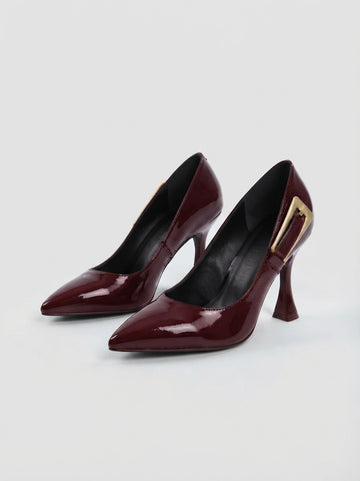 Bordo Yanda Metal Kemerli Stiletto NK3222