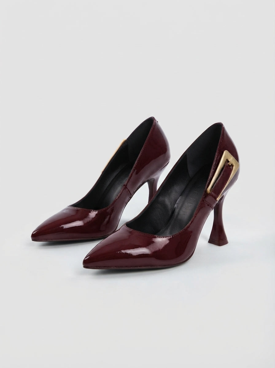Bordo Yanda Metal Kemerli Stiletto NK3222