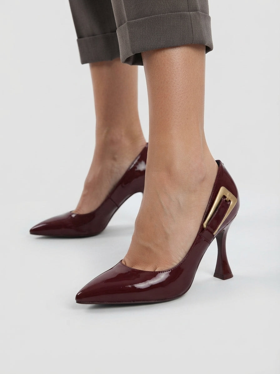 Bordo Yanda Metal Kemerli Stiletto NK3222