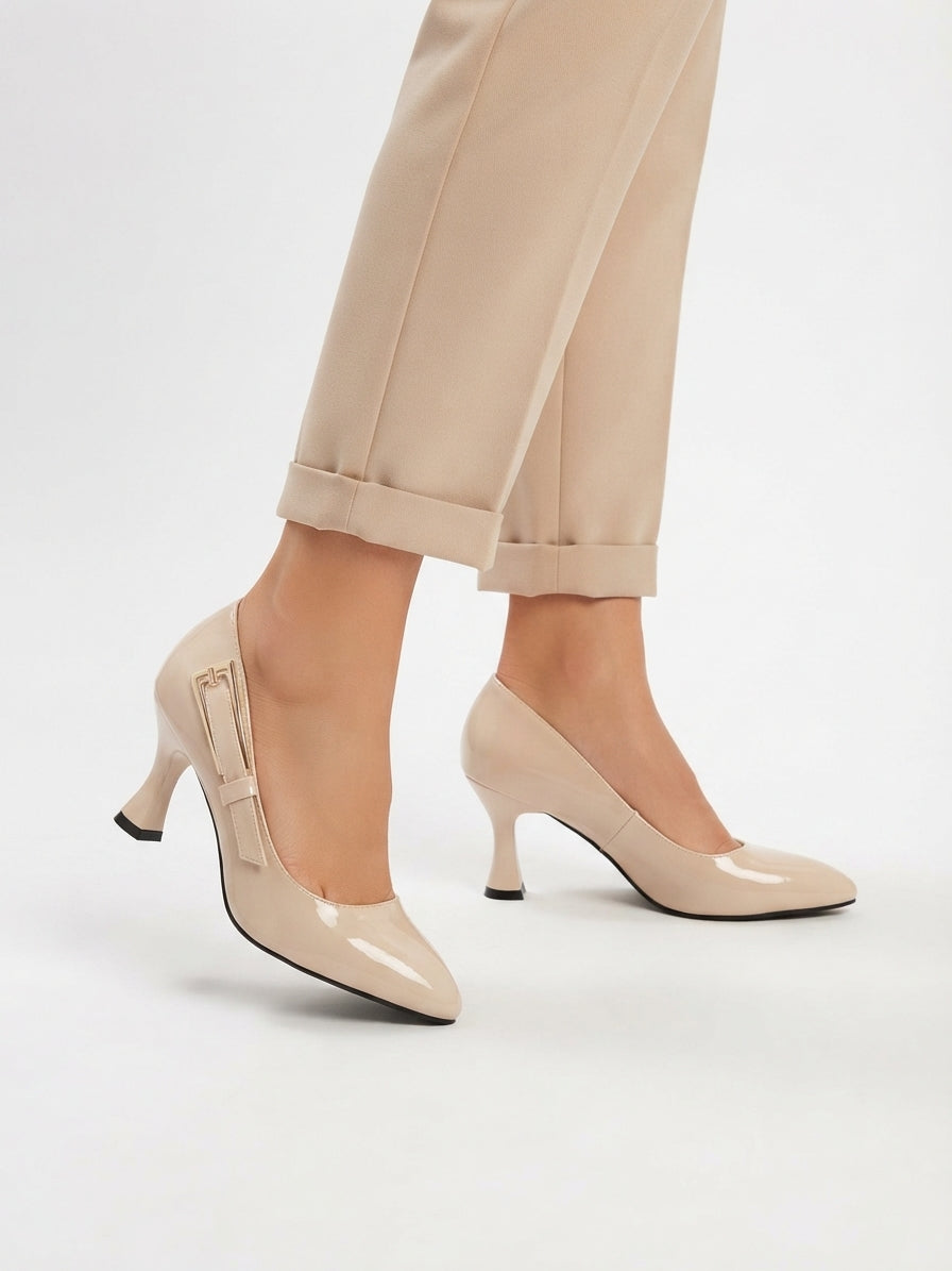 Krem Yanda Metal Kemerli Stiletto NK3222