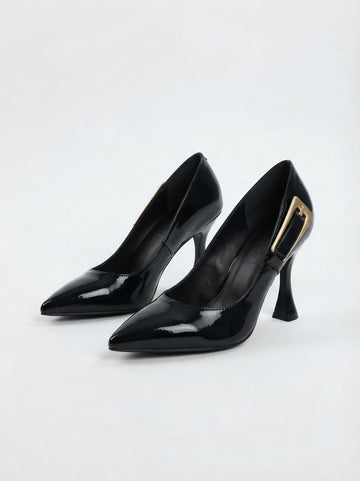 Siyah Yanda Metal Kemerli Stiletto NK3222