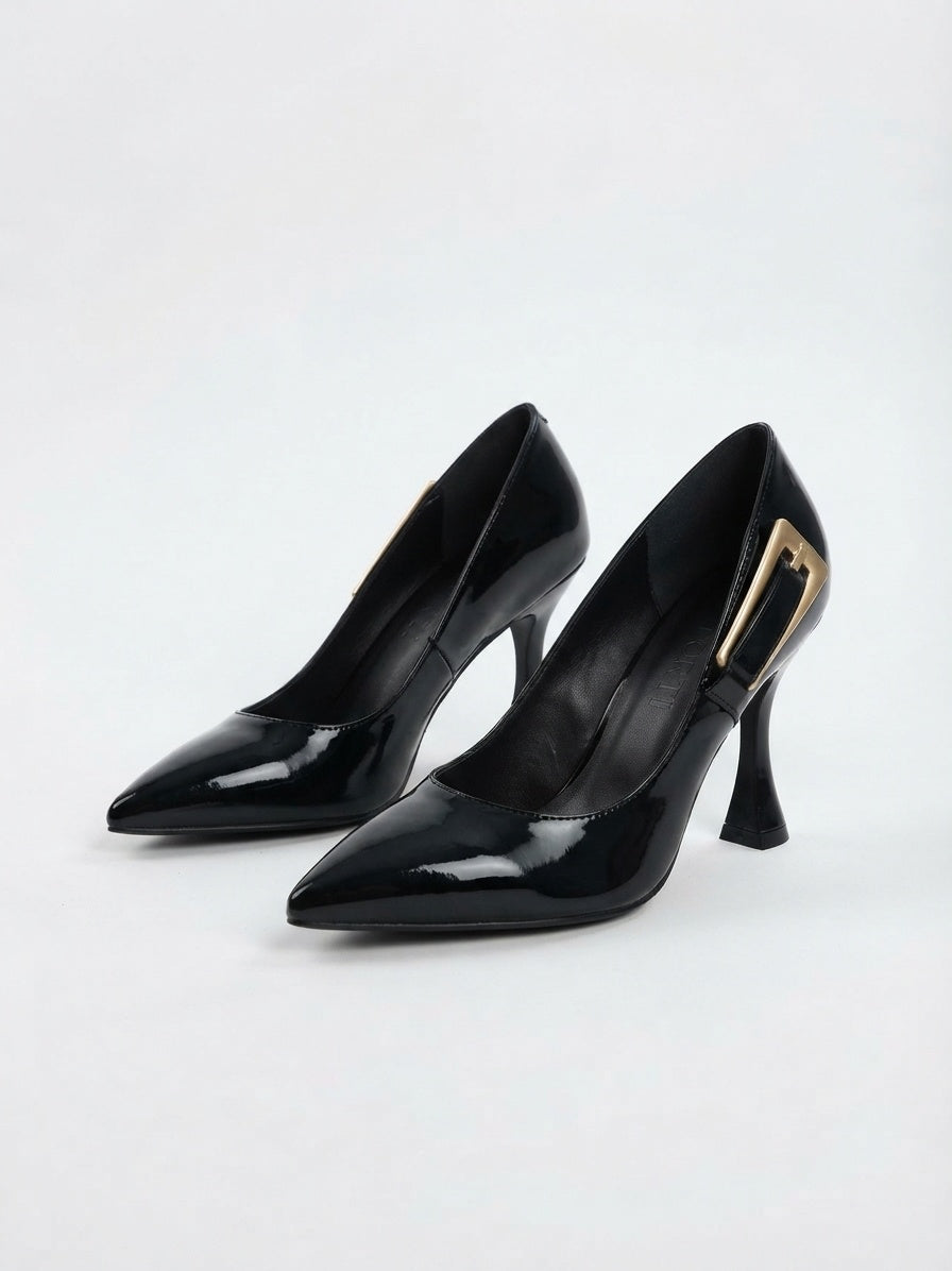 Siyah Yanda Metal Kemerli Stiletto NK3222
