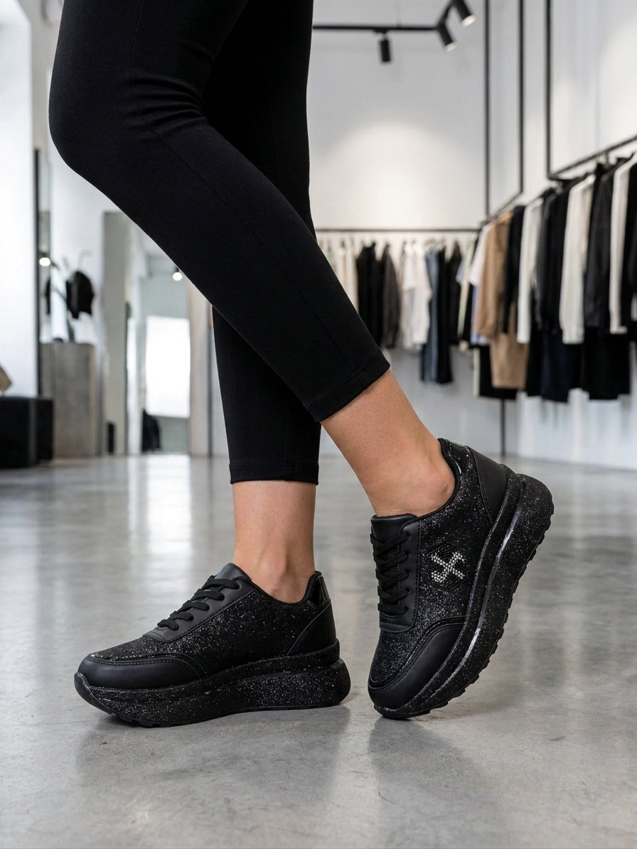 Soft Step Kadın Yumuşak tabanlı Siyah Spor Ayakkabı NK4180